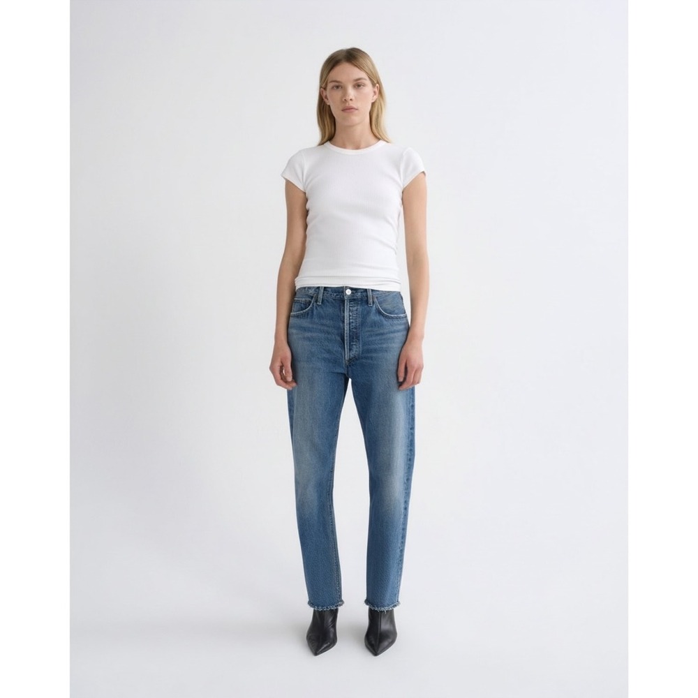 AGOLDE | Pinch Waist Jeans 27/4 Blue High Rise Straight Leg Raw Hem A095-1139